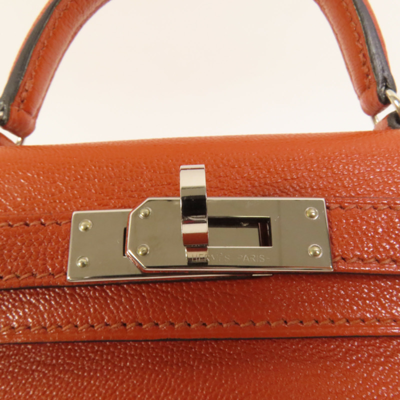 HERMES Chevre皮革Mini Kelly銀扣手挽肩背兩用袋-7