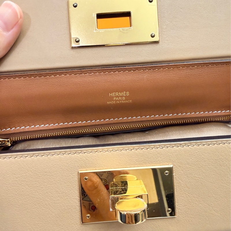 Hermes mini2424 奶茶色 chai om色U刻-4