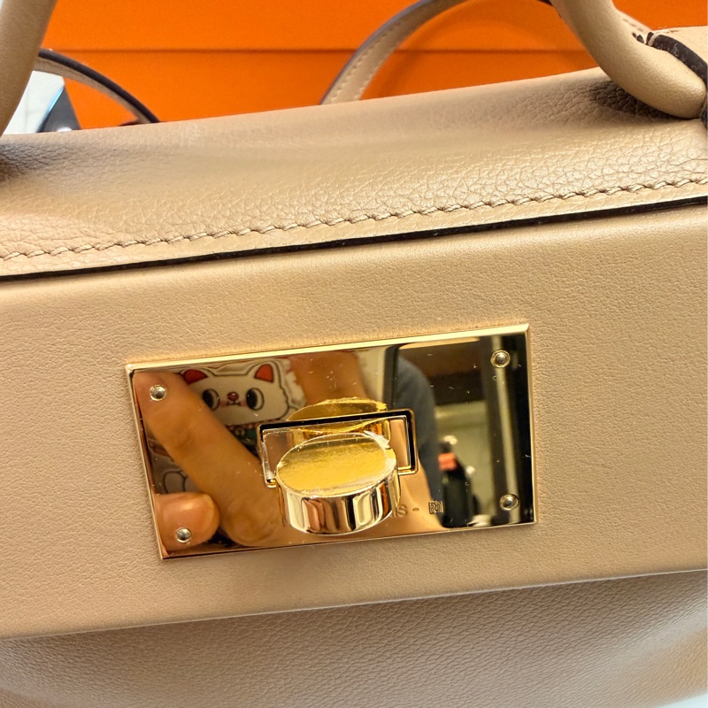 Hermes mini2424 奶茶色 chai om色U刻-6