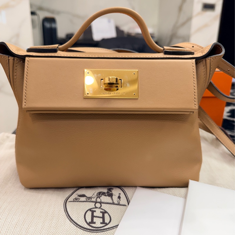Hermes mini2424 奶茶色 chai om色U刻-9