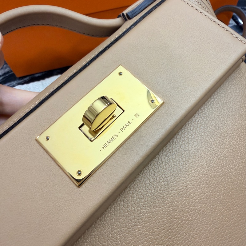 Hermes mini2424 奶茶色 chai om色U刻-16