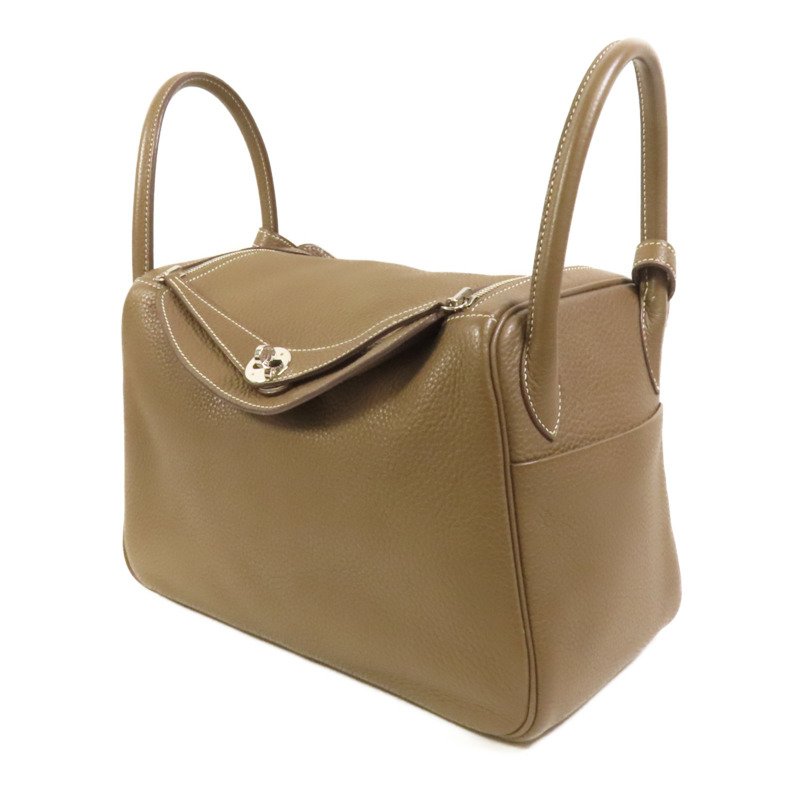 HERMES Clemence皮革Lindy 30銀扣手挽肩背兩用袋Etoupe-2