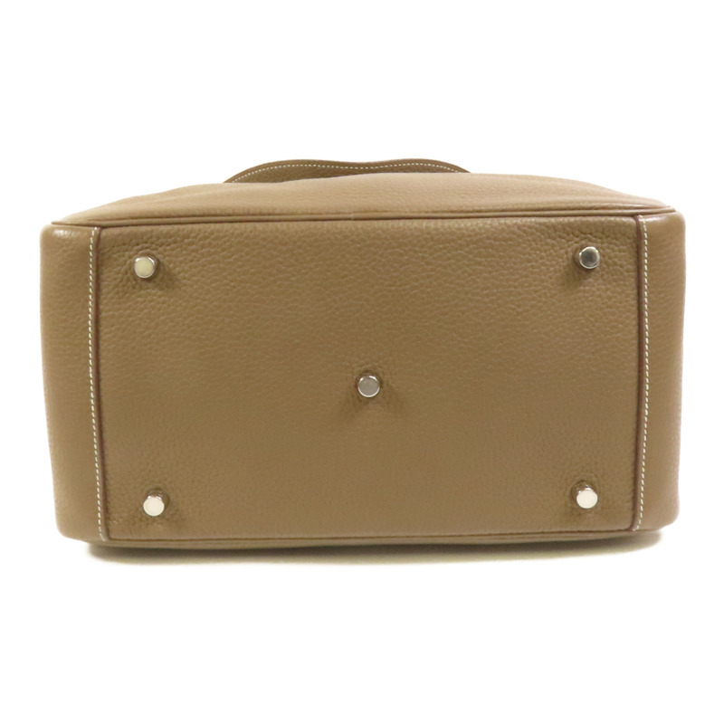 HERMES Clemence皮革Lindy 30銀扣手挽肩背兩用袋Etoupe-3