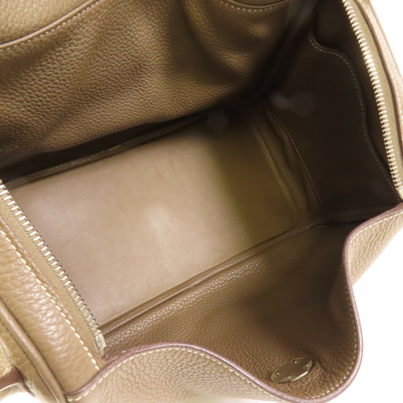 HERMES Clemence皮革Lindy 30銀扣手挽肩背兩用袋Etoupe-4