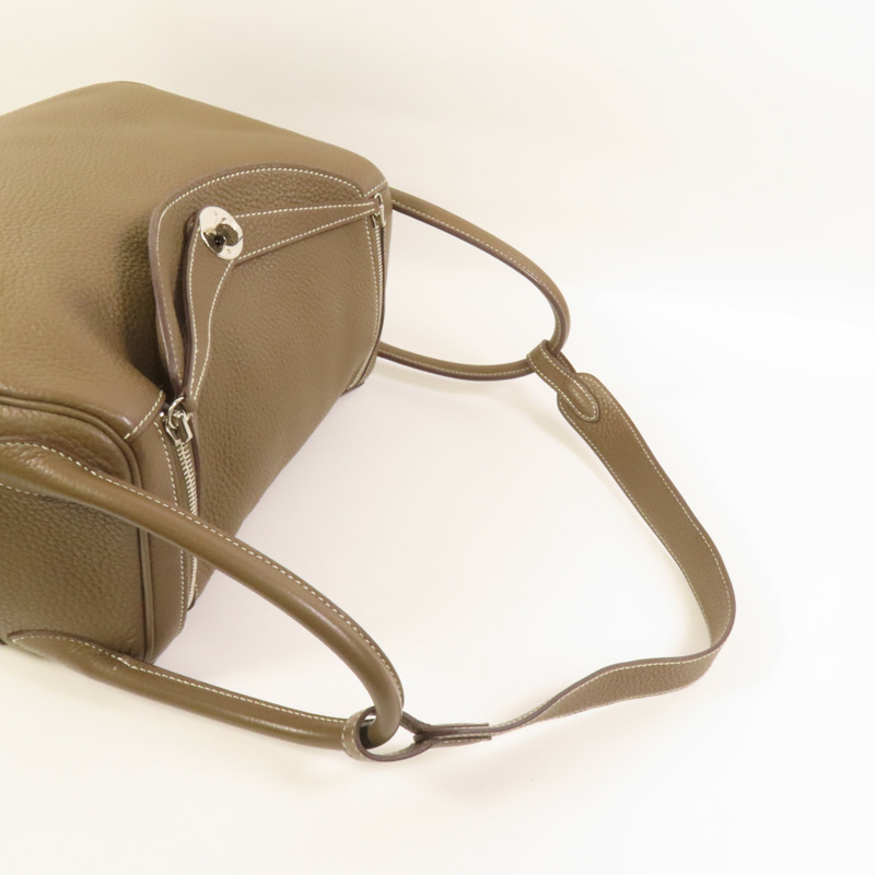 HERMES Clemence皮革Lindy 30銀扣手挽肩背兩用袋Etoupe-5