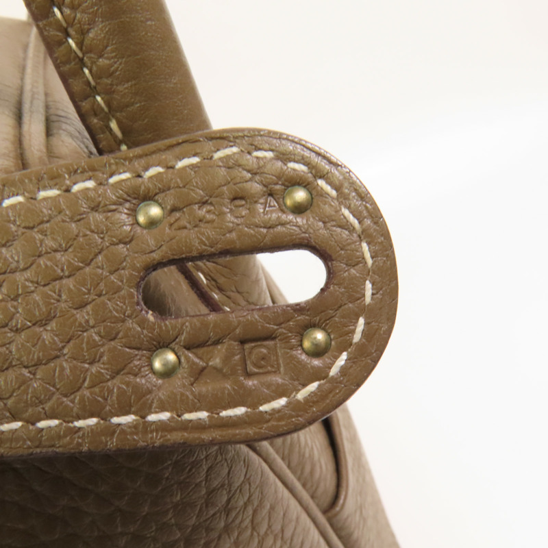 HERMES Clemence皮革Lindy 30銀扣手挽肩背兩用袋Etoupe-8