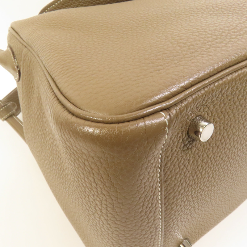 HERMES Clemence皮革Lindy 30銀扣手挽肩背兩用袋Etoupe-12