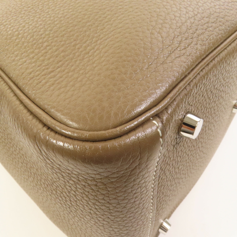 HERMES Clemence皮革Lindy 30銀扣手挽肩背兩用袋Etoupe-13