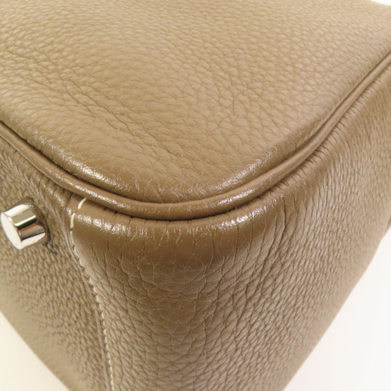 HERMES Clemence皮革Lindy 30銀扣手挽肩背兩用袋Etoupe-14