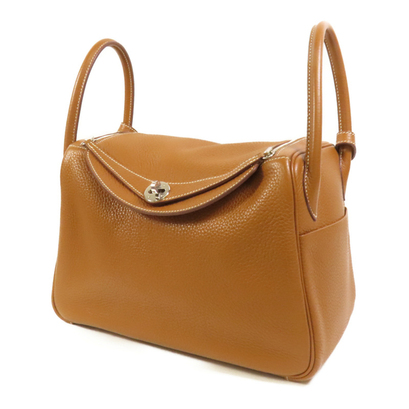 HERMES Clemence皮革Lindy 30銀扣手挽肩背兩用袋Gold-2