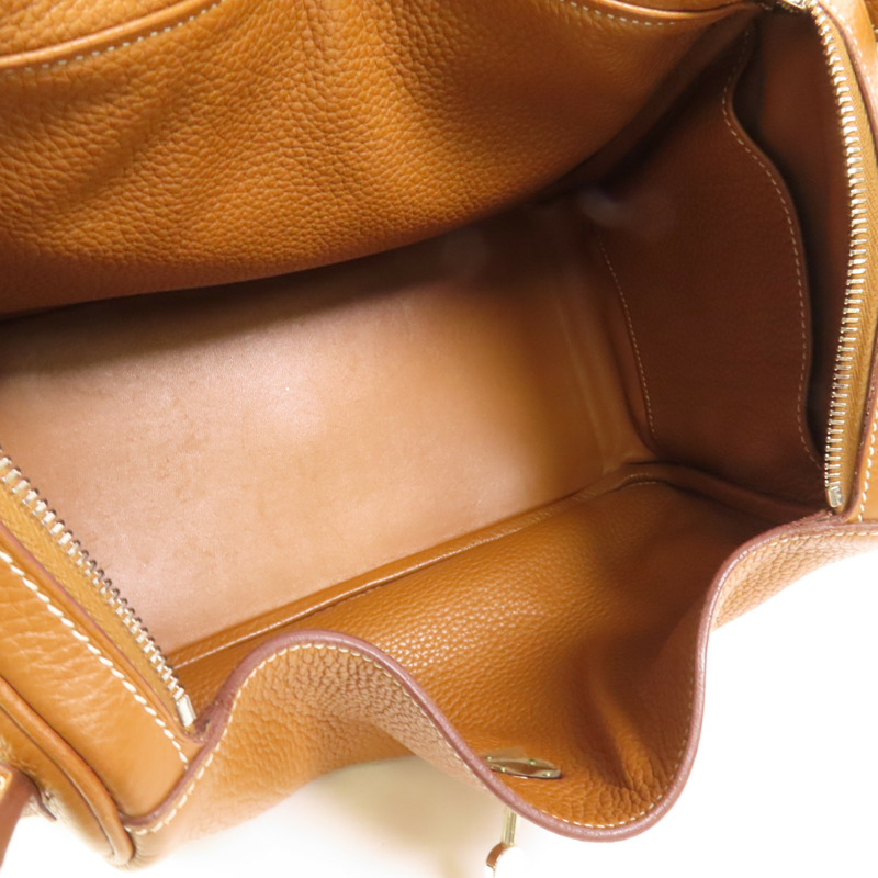 HERMES Clemence皮革Lindy 30銀扣手挽肩背兩用袋Gold-4