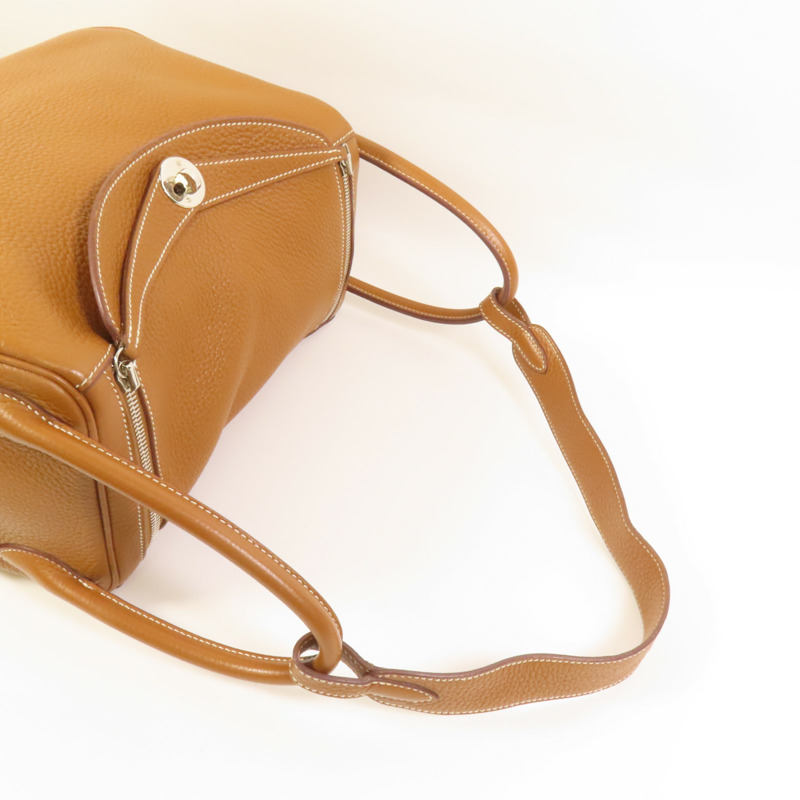 HERMES Clemence皮革Lindy 30銀扣手挽肩背兩用袋Gold-5