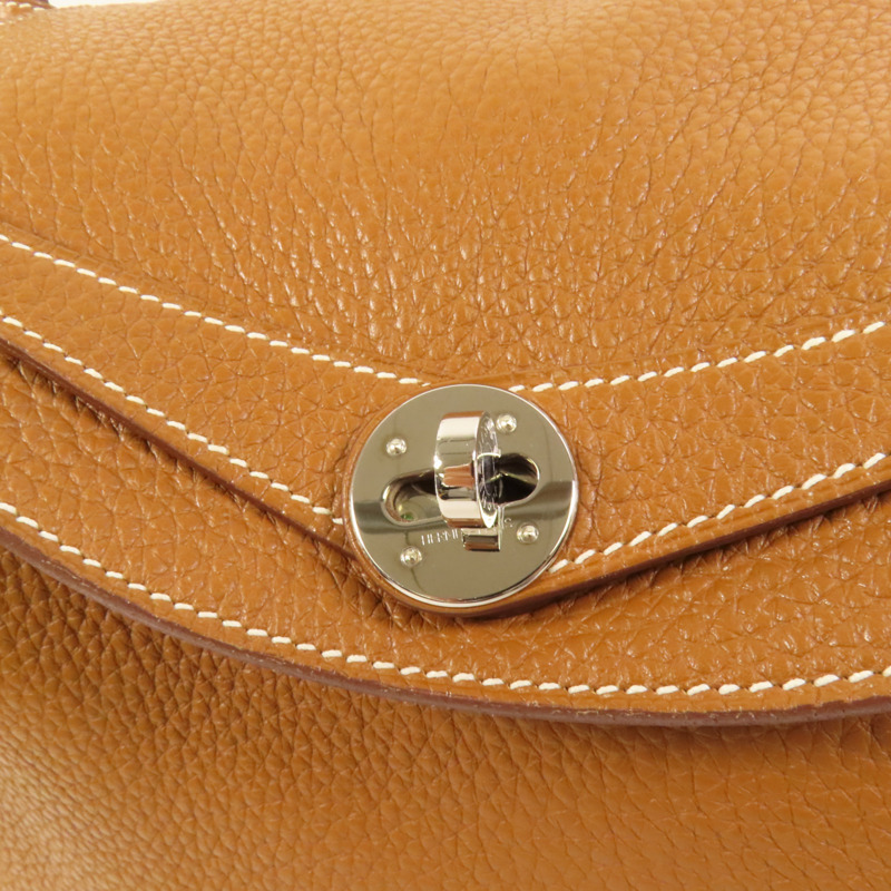 HERMES Clemence皮革Lindy 30銀扣手挽肩背兩用袋Gold-6