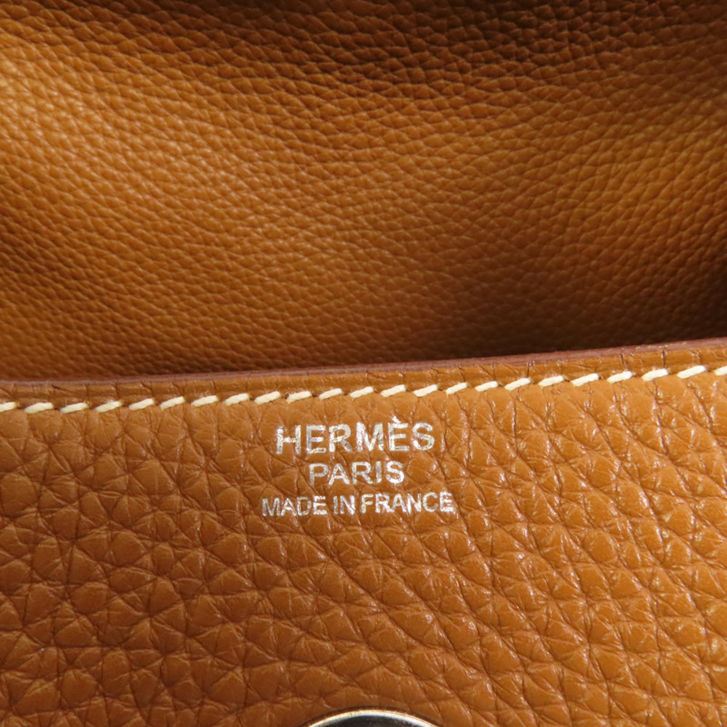 HERMES Clemence皮革Lindy 30銀扣手挽肩背兩用袋Gold-7