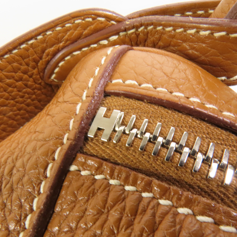 HERMES Clemence皮革Lindy 30銀扣手挽肩背兩用袋Gold-8