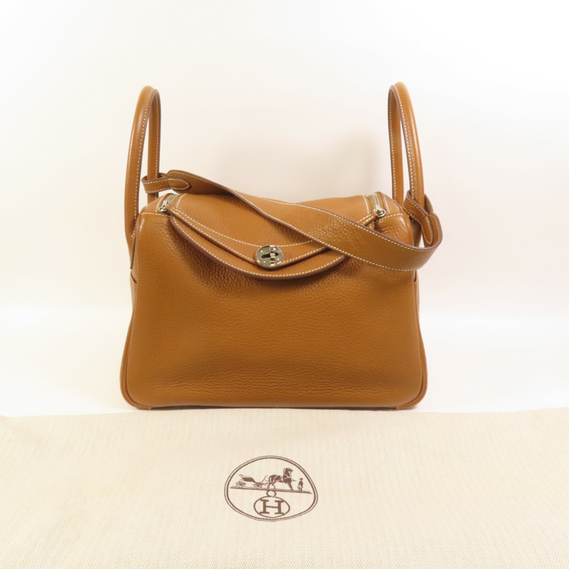 HERMES Clemence皮革Lindy 30銀扣手挽肩背兩用袋Gold-10