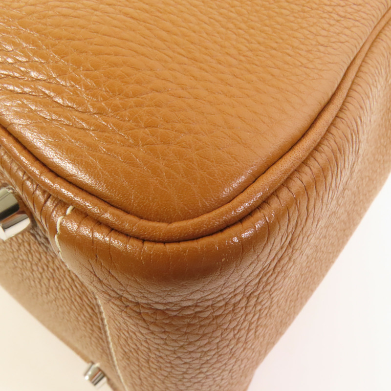 HERMES Clemence皮革Lindy 30銀扣手挽肩背兩用袋Gold-12