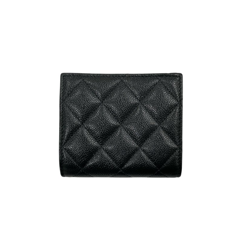 CHANEL 香奈兒 雙折短夾 牛皮 黑色 銀釦-1