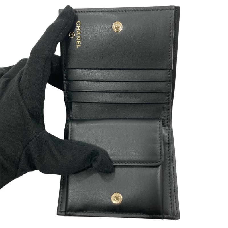 CHANEL 香奈兒 雙折短夾 牛皮 黑色 銀釦-6