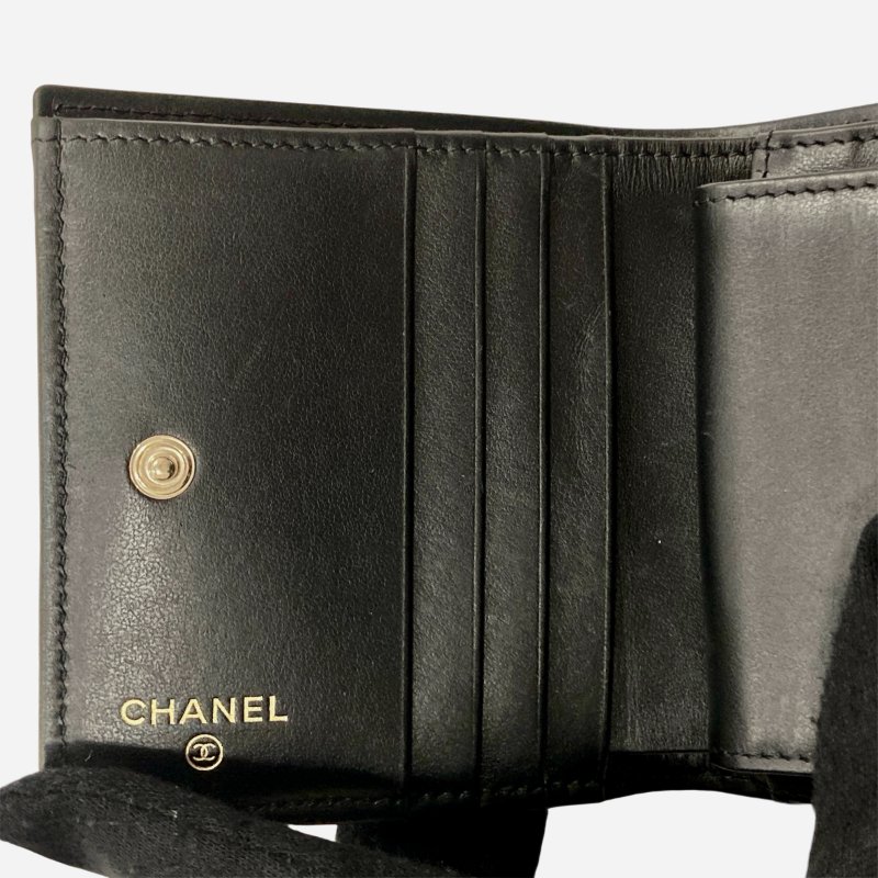 CHANEL 香奈兒 雙折短夾 牛皮 黑色 銀釦-7