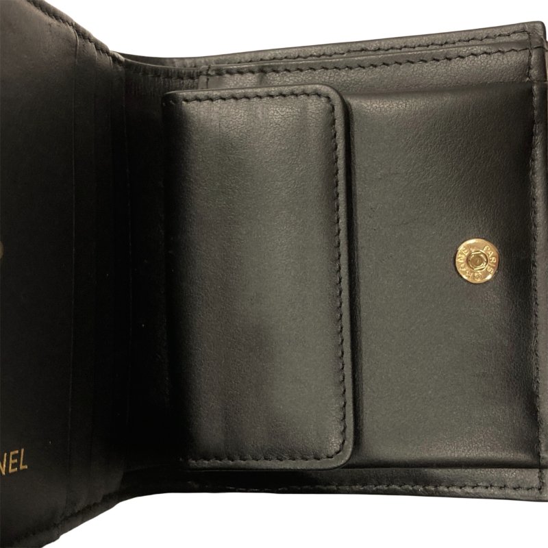 CHANEL 香奈兒 雙折短夾 牛皮 黑色 銀釦-8