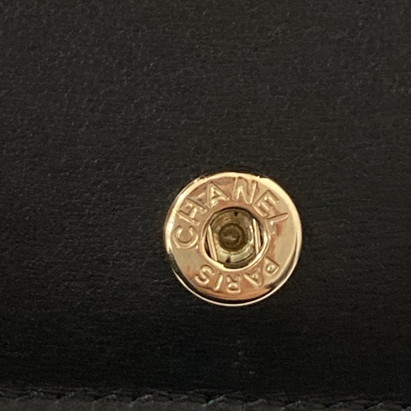 CHANEL 香奈兒 雙折短夾 牛皮 黑色 銀釦-11