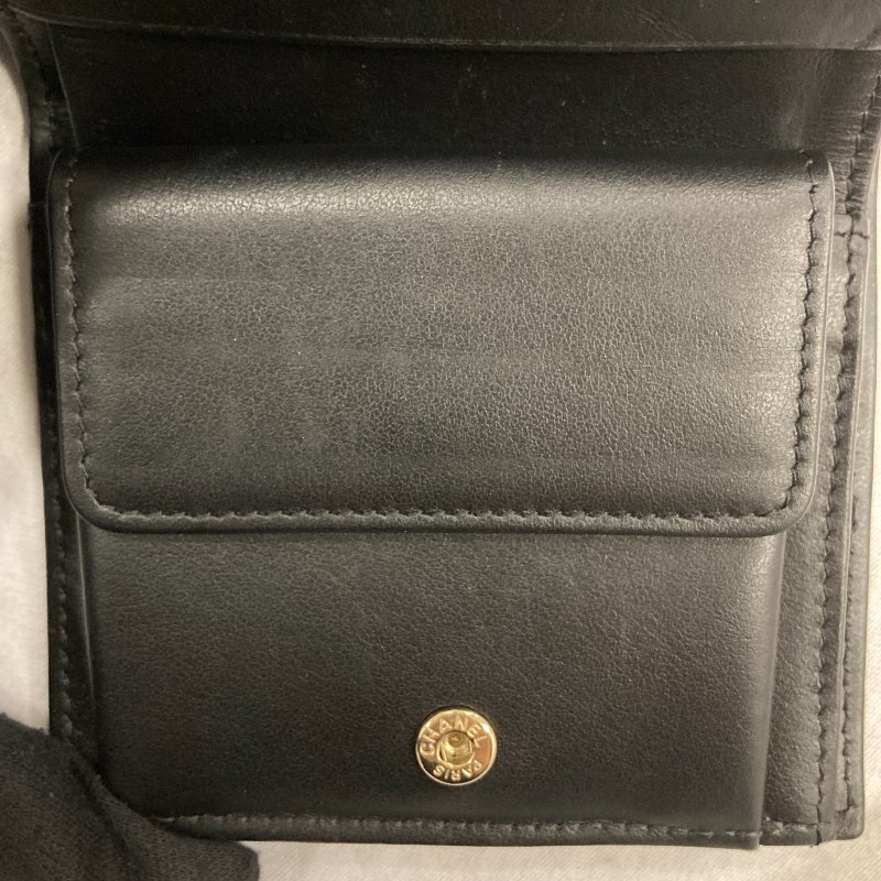 CHANEL 香奈兒 雙折短夾 牛皮 黑色 銀釦-12