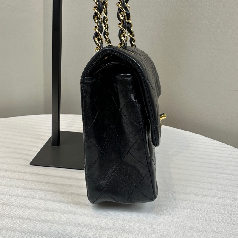 香奈兒/Chanel 經典CF 23 小號黑金羊皮鏈條單肩斜背包 23x6x14.5cm-2