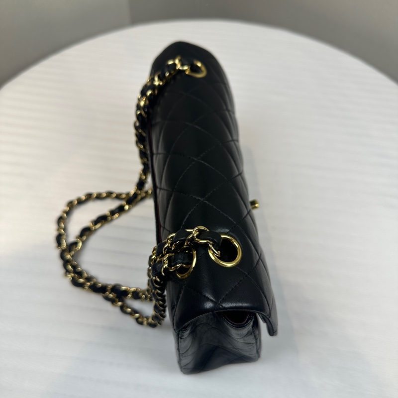 香奈兒/Chanel 經典CF 23 小號黑金羊皮鏈條單肩斜背包 23x6x14.5cm-4