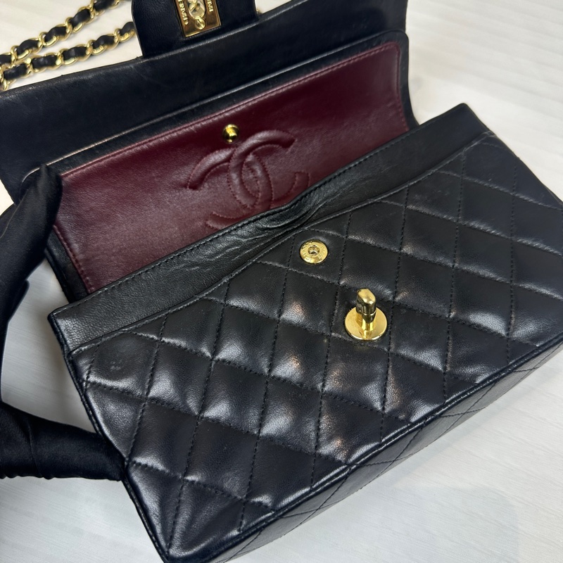 香奈兒/Chanel 經典CF 23 小號黑金羊皮鏈條單肩斜背包 23x6x14.5cm-6