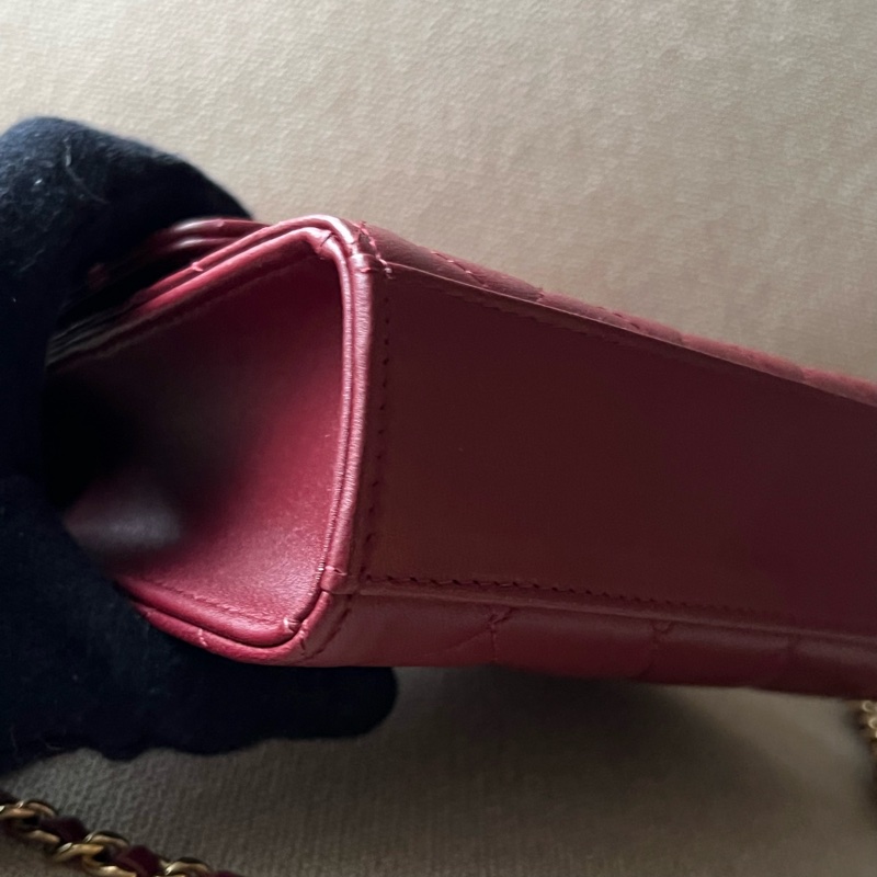 CHANEL 23B珍珠手柄中號鏈包 - 暗紅金-6