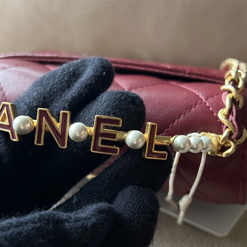 CHANEL 23B珍珠手柄中號鏈包 - 暗紅金-20