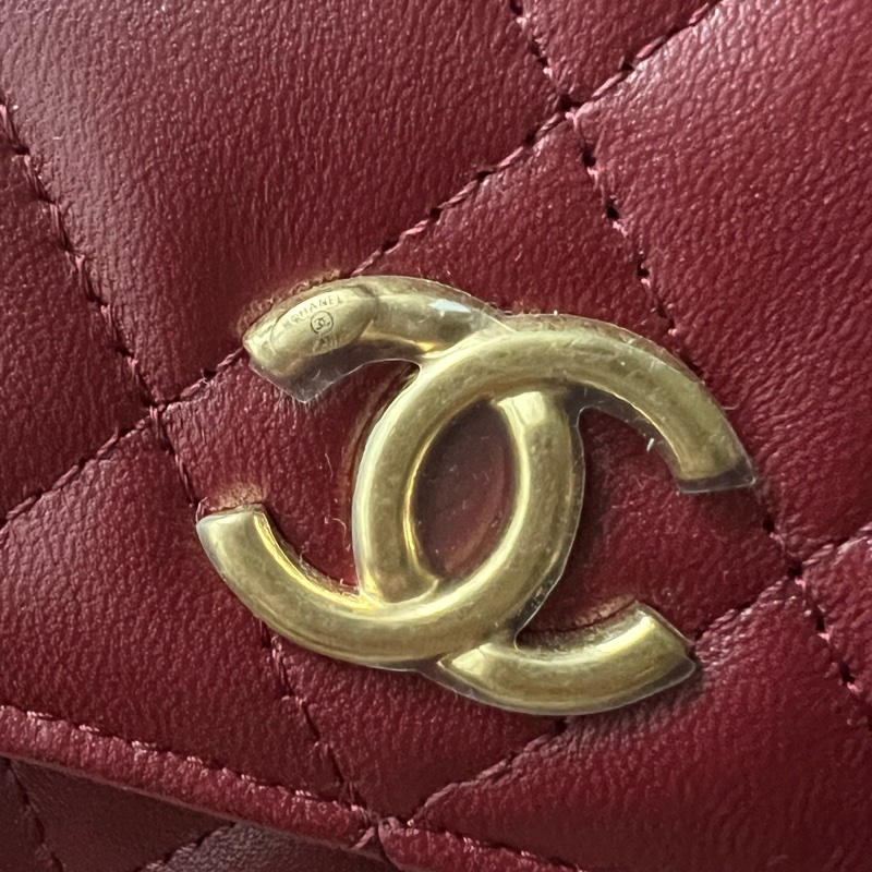 CHANEL 23B珍珠手柄中號鏈包 - 暗紅金-21