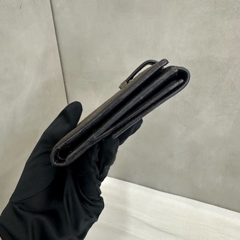 Gucci 中古 咖啡老花拼接皮革短夾-3