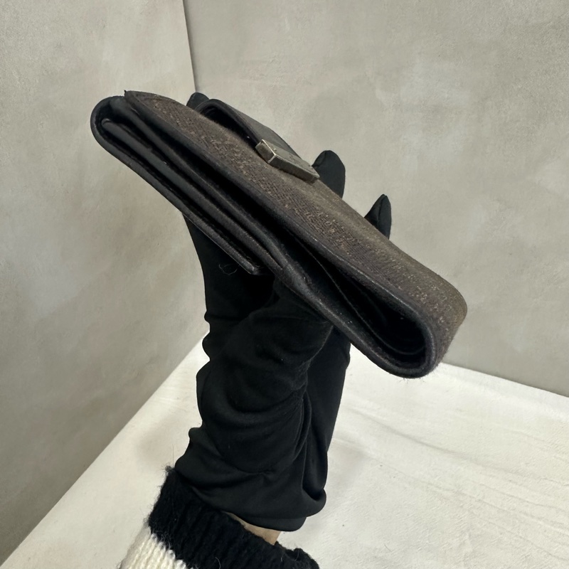 Gucci 中古 咖啡老花拼接皮革短夾-4
