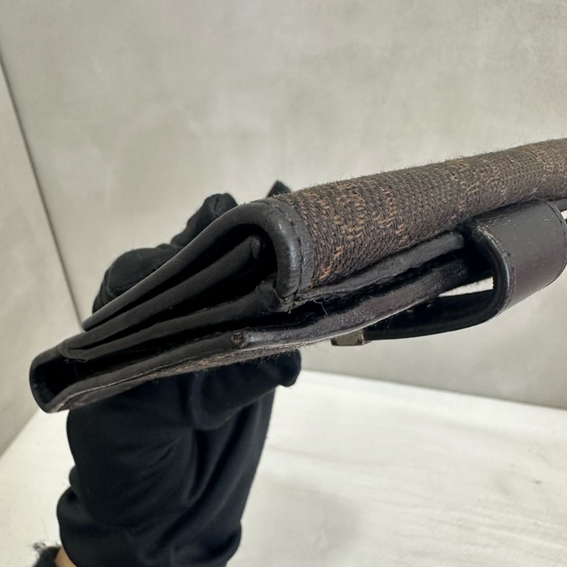 Gucci 中古 咖啡老花拼接皮革短夾-9