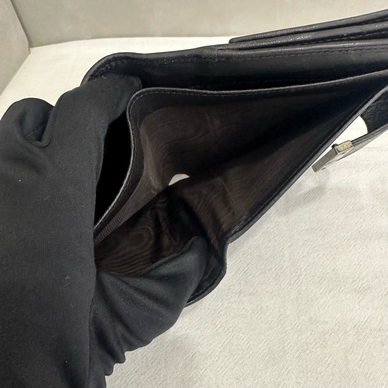 Gucci 中古 咖啡老花拼接皮革短夾-11