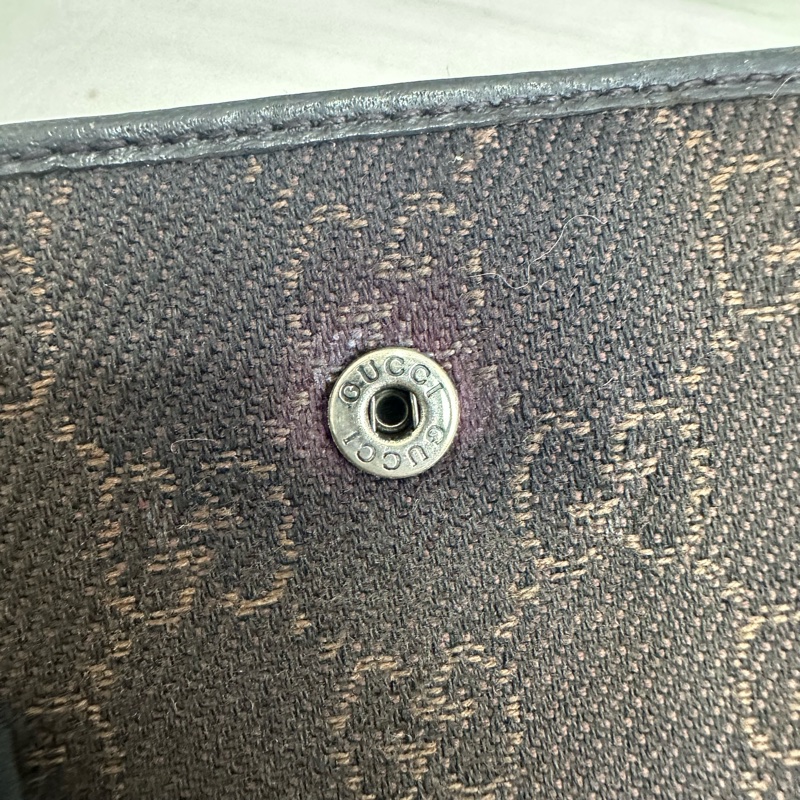 Gucci 中古 咖啡老花拼接皮革短夾-17