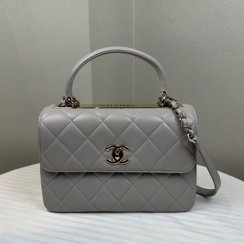香奈兒/Chanel Trendy CC 金扣灰色羊皮手提斜背包 25x7x8cm