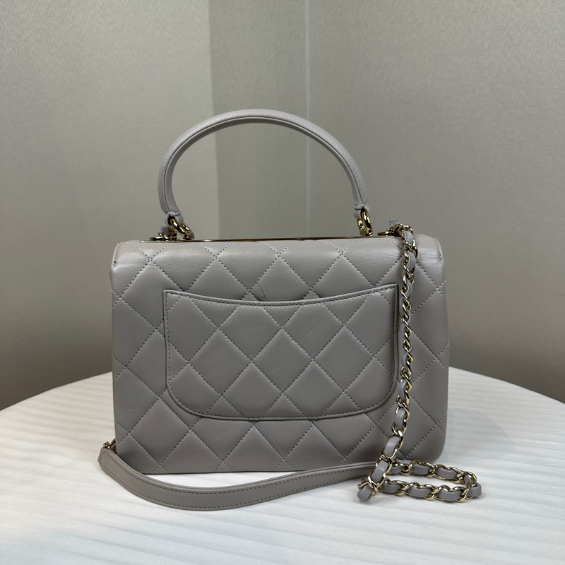 香奈兒/Chanel Trendy CC 金扣灰色羊皮手提斜背包 25x7x8cm-1