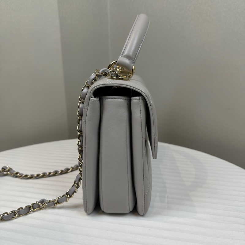 香奈兒/Chanel Trendy CC 金扣灰色羊皮手提斜背包 25x7x8cm-2