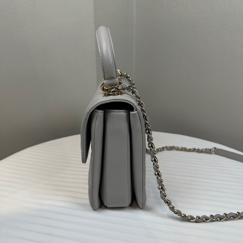 香奈兒/Chanel Trendy CC 金扣灰色羊皮手提斜背包 25x7x8cm-3