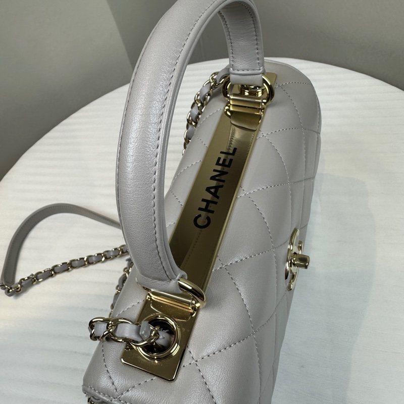 香奈兒/Chanel Trendy CC 金扣灰色羊皮手提斜背包 25x7x8cm-4