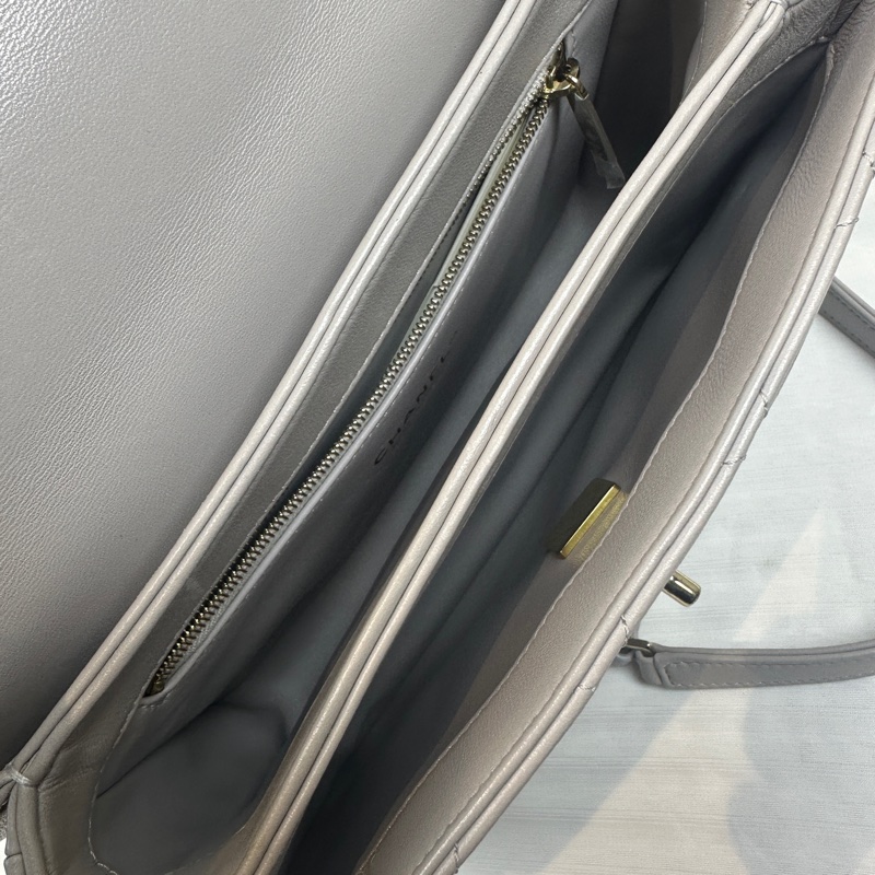 香奈兒/Chanel Trendy CC 金扣灰色羊皮手提斜背包 25x7x8cm-8