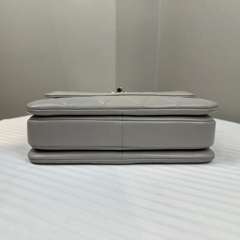 香奈兒/Chanel Trendy CC 金扣灰色羊皮手提斜背包 25x7x8cm-11