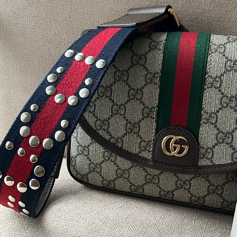 GUCCI Ophidia 紅綠織帶郵差包 - 小號烏木-2