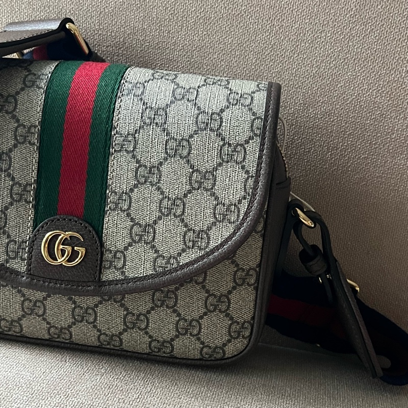 GUCCI Ophidia 紅綠織帶郵差包 - 小號烏木-3