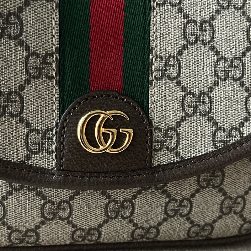 GUCCI Ophidia 紅綠織帶郵差包 - 小號烏木-4