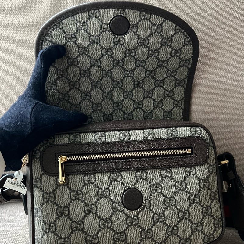 GUCCI Ophidia 紅綠織帶郵差包 - 小號烏木-14