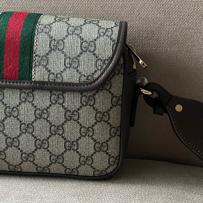 GUCCI Ophidia 紅綠織帶郵差包 - 小號烏木-15